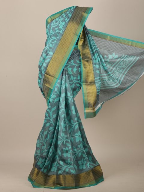 

Pothys Grey & Blue Floral Printed Saree
