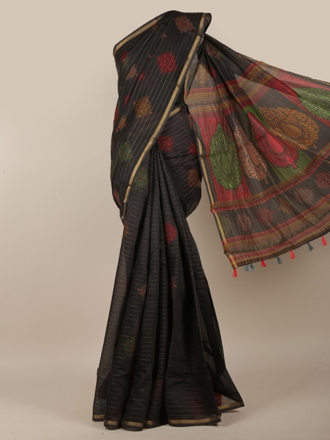 

Pothys Black & Red Ethnic Motifs Printed Zari Saree