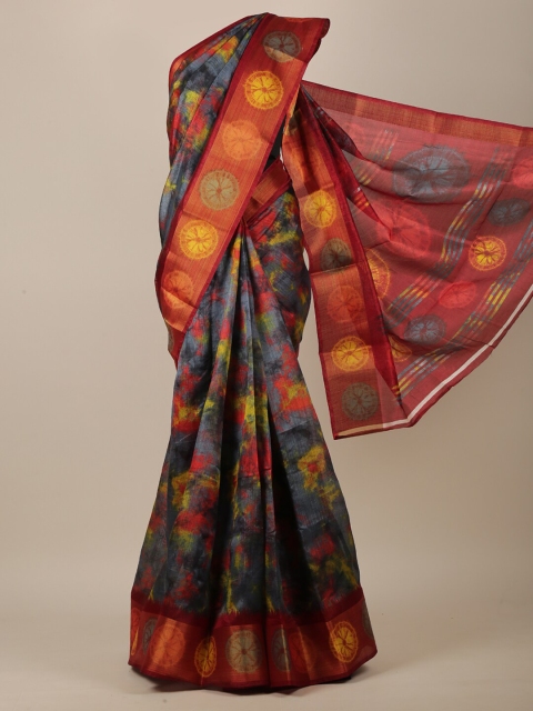 

Pothys Grey & Red Tie and Dye Printed Saree