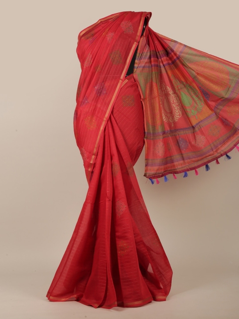 

Pothys Maroon & Green Ethnic Motifs Printed Zari Saree