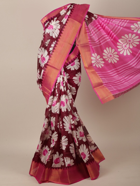 

Pothys Maroon & Magenta Floral Printed Saree