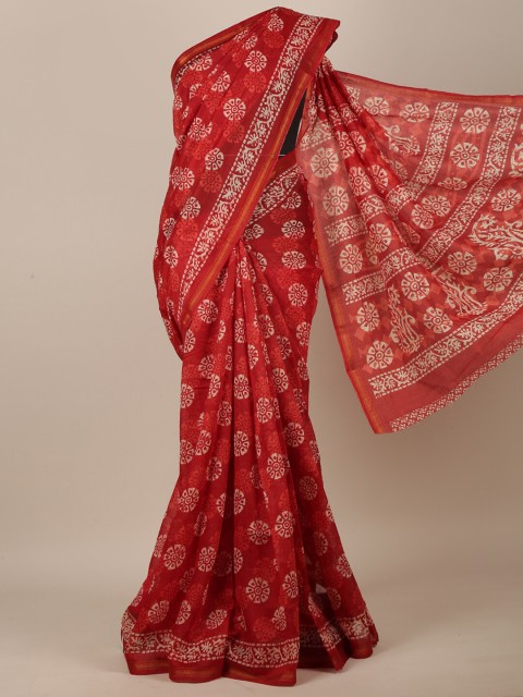 

Pothys Red & White Ethnic Motifs Printed Saree