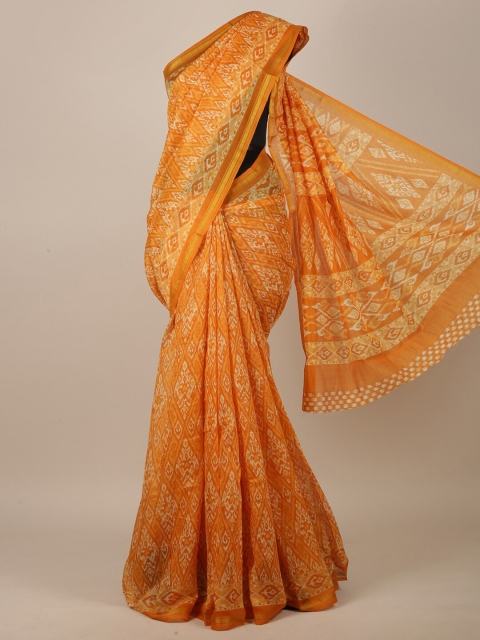 

Pothys Mustard Yellow & Cream-Coloured Geometric Printed Saree