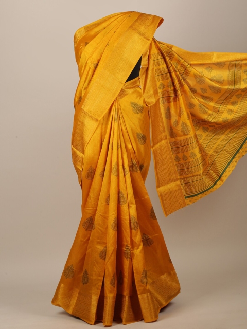 

Pothys Yellow & Green Ethnic Motifs Printed Saree