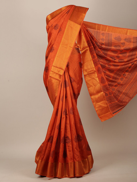

Pothys Orange & Blue Ethnic Motifs Printed Saree