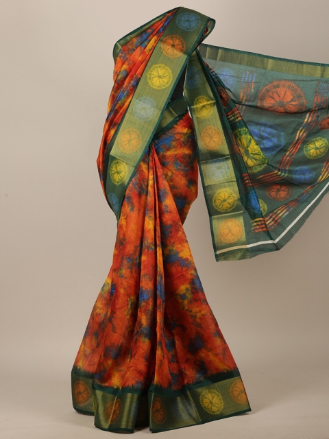 

Pothys Orange & Green Abstract Printed Saree