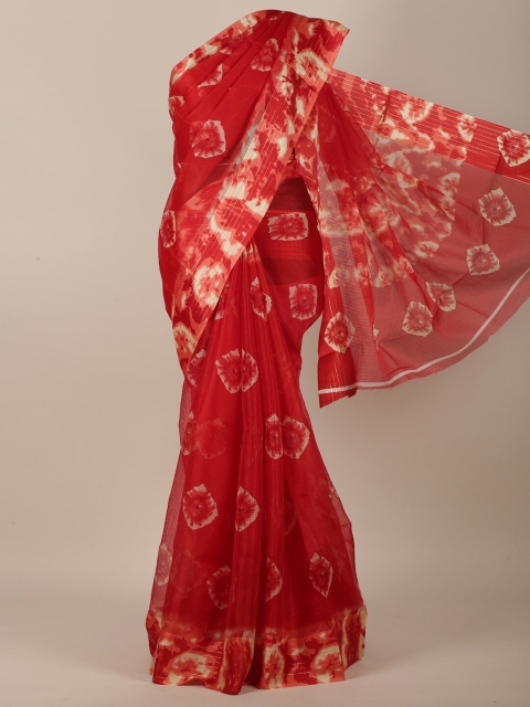 

Pothys Maroon & Off White Tie and Dye Printed Zari Jute Cotton Saree