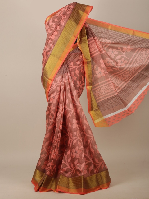 

Pothys Peach-Coloured & Orange Floral Printed Saree