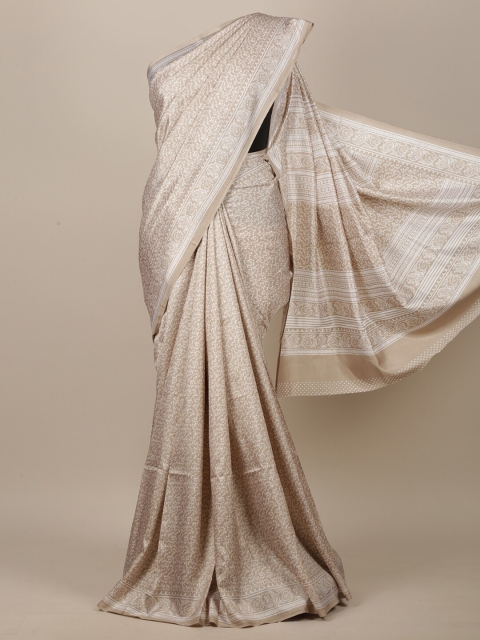 

Pothys Taupe & White Floral Printed Jute Silk Saree