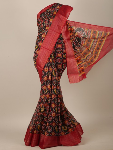 

Pothys Black & Red Geometric Printed Saree