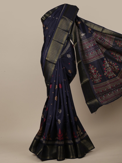 

Pothys Navy Blue & Gold-Coloured Ethnic Motifs Printed Saree