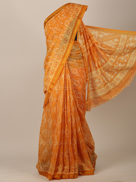 

Pothys Mustard Yellow & White Geometric Printed Saree