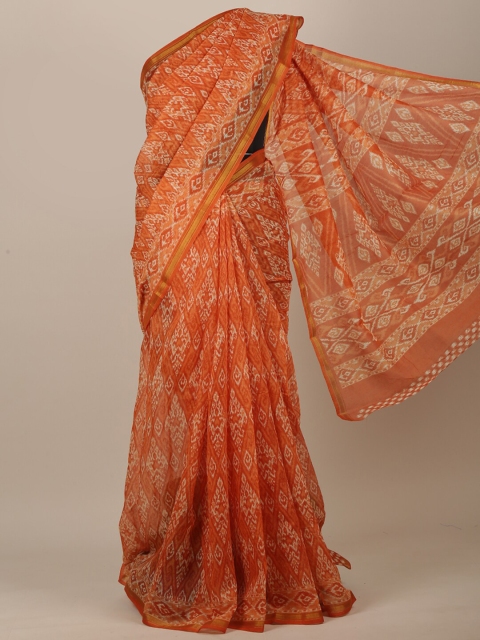 

Pothys Rust & White Geometric Printed Saree