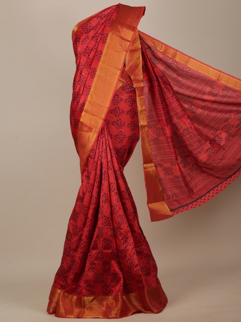 

Pothys Red & Gold-Coloured Geometric Printed Saree