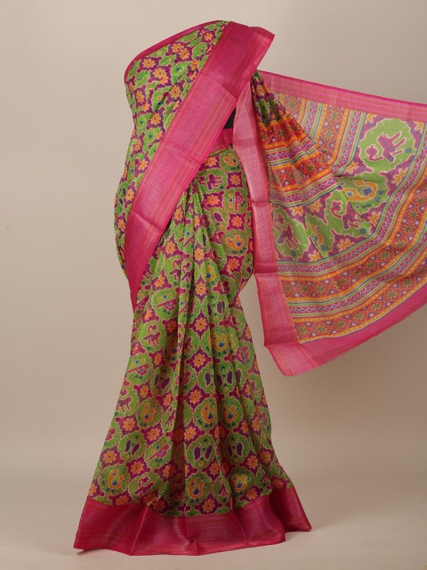 

Pothys Green & Magenta Geometric Printed Saree