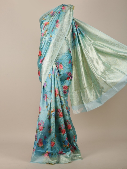 

Pothys Blue & Pink Floral Printed Zari Jute Silk Saree