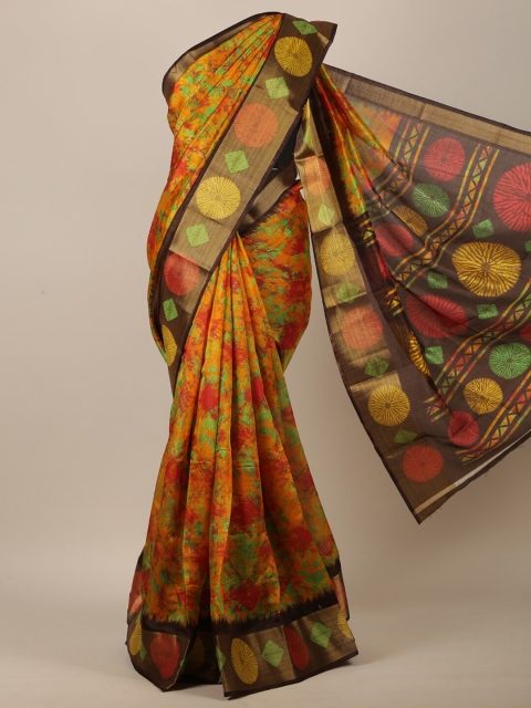 

Pothys Yellow & Brown Abstract Printed Saree