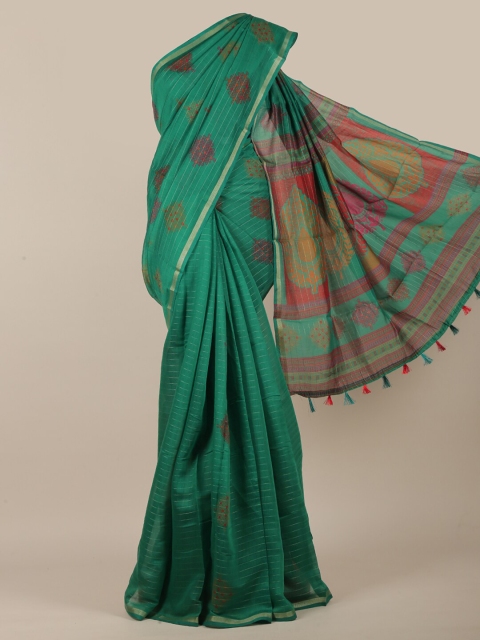 

Pothys Green & Red Ethnic Motifs Printed Zari Saree