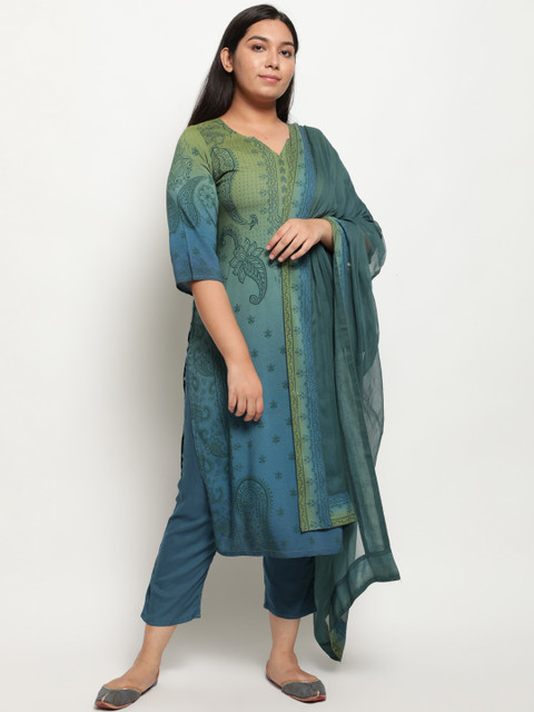 

Amydus Women Teal Ethnic Motifs Regular Kurta with Trousers & With Dupatta
