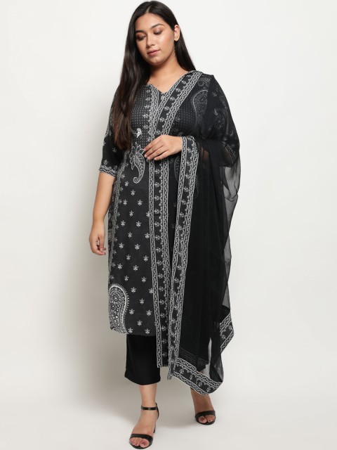 

Amydus Women Black Printed Regular Kurta with Trousers & With Dupatta