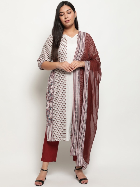 

Amydus Women White Striped Regular Kurta with Trousers & With Dupatta
