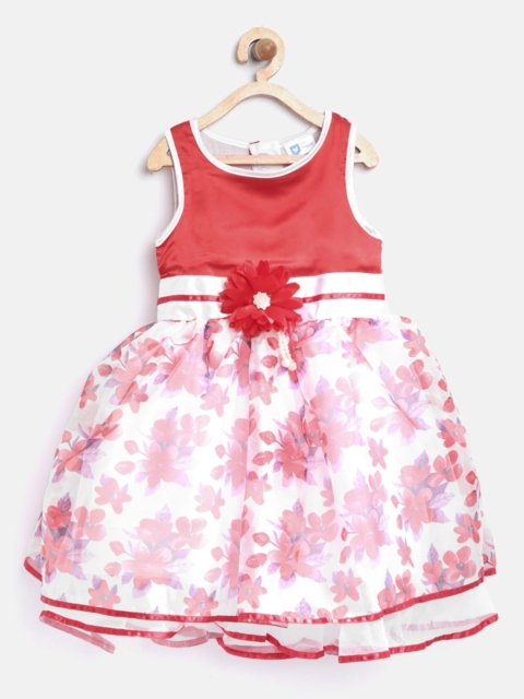 

612 league Girls Red Floral Net Dress