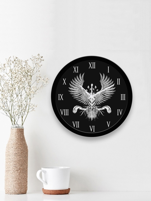 

WENS Black Vastu Phoenix Printed Analogue Silent Non-Ticking Battery Operated Wall Clock
