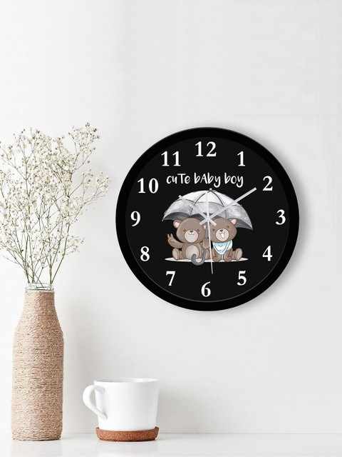 

WENS Black Cute Baby Printed Analogue Silent Non-Ticking Battery Operated Kids Wall Clock