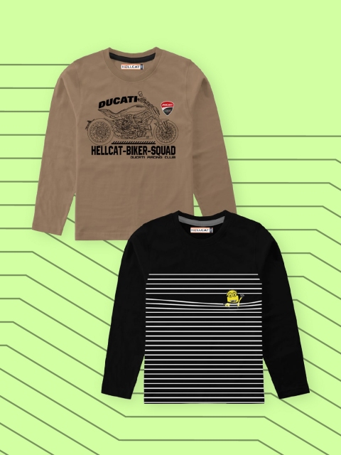 

HELLCAT Boys Black 2 Striped Applique T-shirt