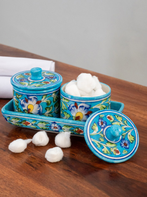 

Neerja Blue & Green 3 Pieces Floral Printed Ceramic Glossy Dinner Set