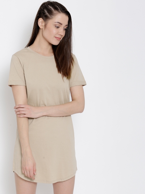 

FOREVER 21 Women Beige Solid T-shirt Dress