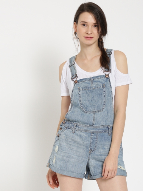 

FOREVER 21 Blue Mildly Distressed Denim Dungarees