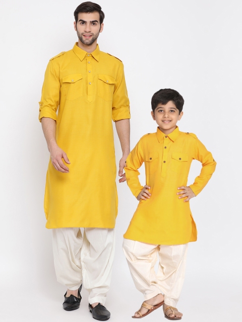 

VASTRAMAY Boys Yellow & Cream-Coloured Regular Kurta with Dhoti Pants