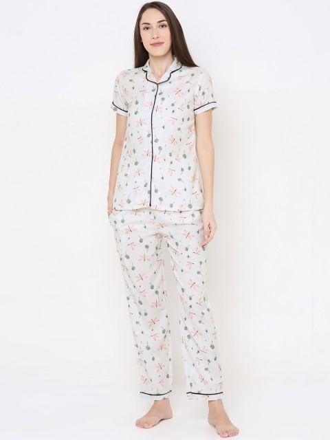 

FashionRack Women Cream-Coloured & Black Printed Night suit