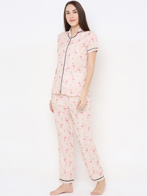 

FashionRack Women Peach-Coloured & Pink Printed Night suit