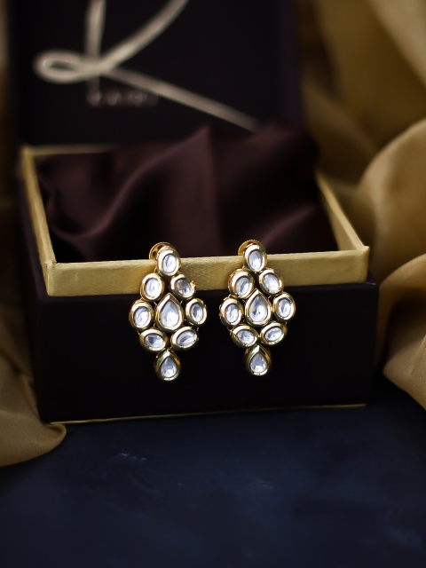 

Bellofox White & Gold-Toned Gold Plated Contemporary Drop Earrings