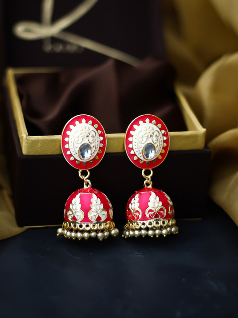 

Bellofox Gold-Plated Pink & White Contemporary Jhumkas Earrings