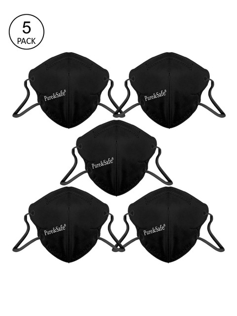 

KHADI ESSENTIALS Kids Black Pack Of 5 Solid Cotton N95 Mask