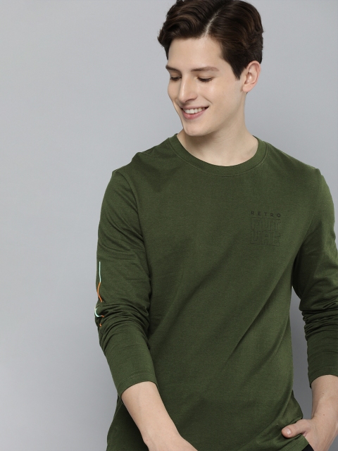 

Harvard Men Olive Green & Black Typography Printed Pure Cotton Roud Neck T-shirt