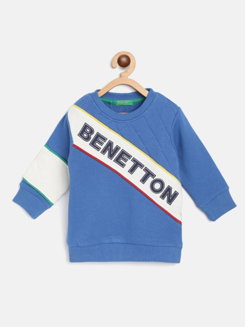 

United Colors of Benetton Boys Blue & White Brand Logo Print Pure Cotton Sweatshirt