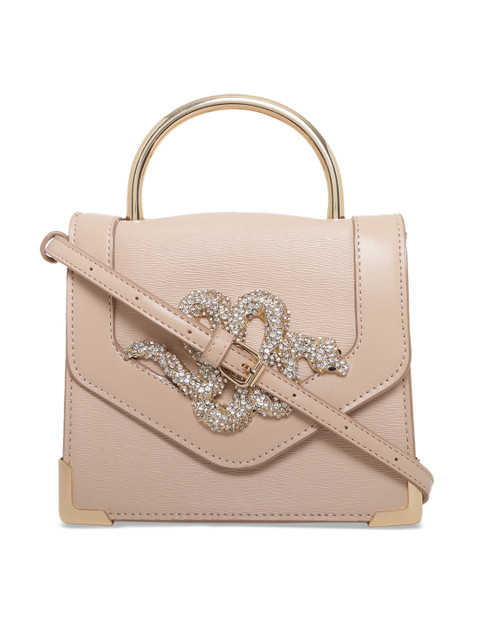 

ALDO Beige Embellished PU Structured Handheld Bag