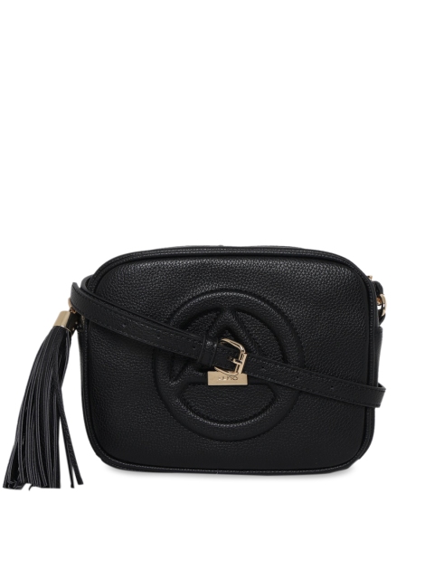 

ALDO Black PU Structured Sling Bag with Tasselled