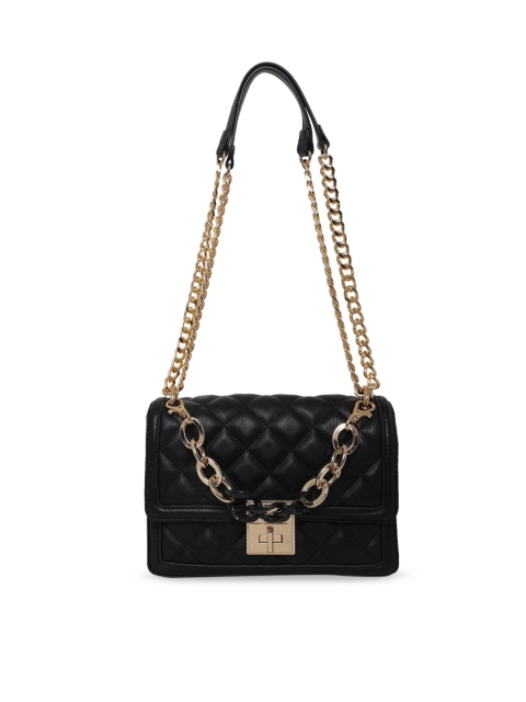 

ALDO Black & Gold-Toned Textured Structured Shoulder Bag with Quilted