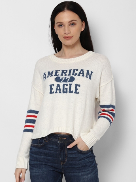

AMERICAN EAGLE OUTFITTERS Women White & Blue Printed Pullover