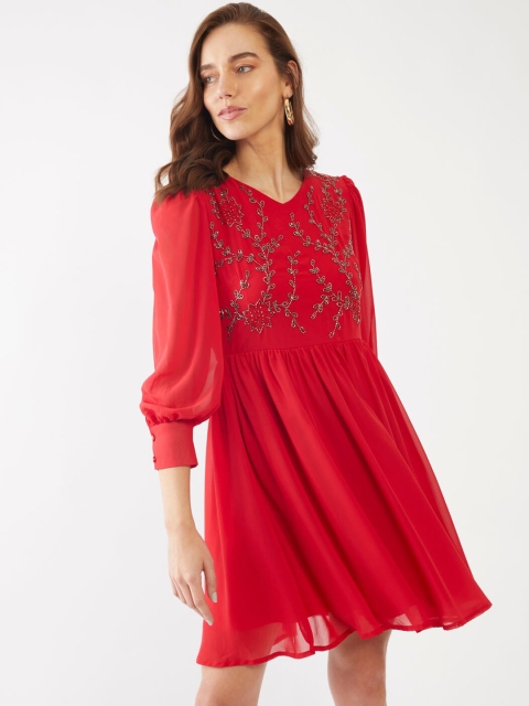 

Zink London Red Embellished Fit and Flare Dress