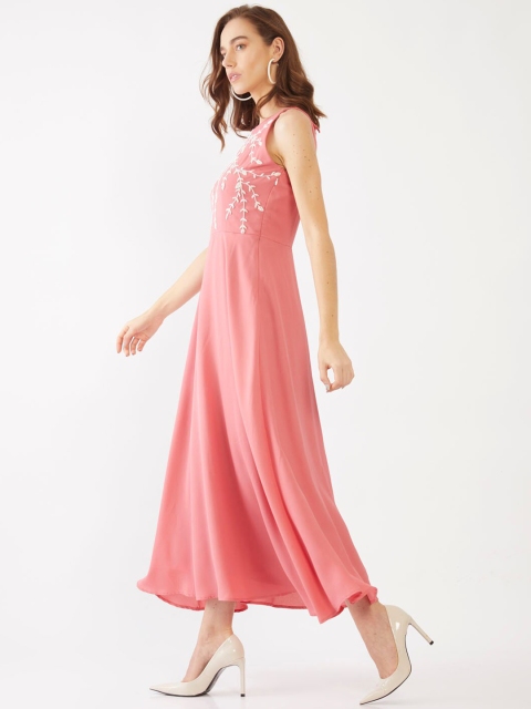 

Zink London Peach-Coloured & White Floral Embroidered Maxi Dress