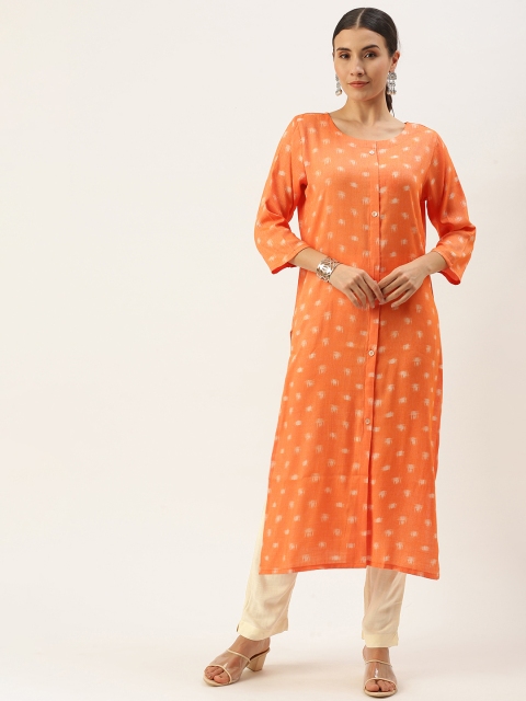 

Minora Women Orange Printed Regular Kurta with Palazzos
