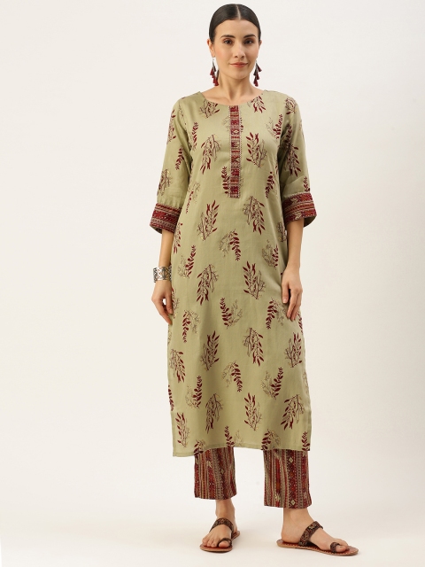 

Minora Women Maroon Floral Printed Regular Gotta Patti Kurta with Palazzos