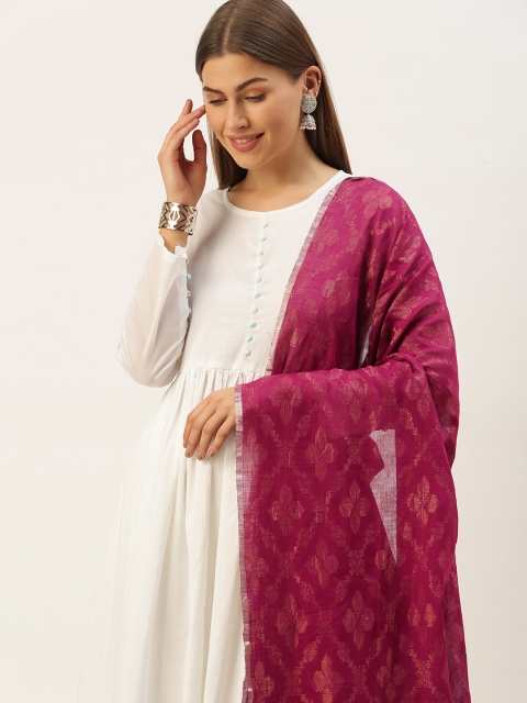 

ArtEastri Magenta & Gold-Toned Ethnic Motifs Woven Design Jamdani Dupatta with Zari