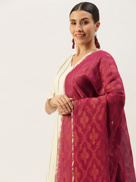 

ArtEastri Red & Gold-Toned Ethnic Motifs Woven Design Jamdani Dupatta with Zari